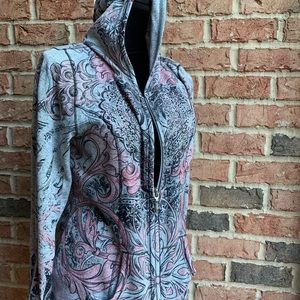 One World Sweater ZIP Up Hoodie w Rhinestones Sz L